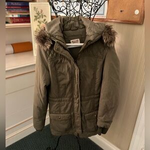 Mossimo Supply Co. Olive Cargo Jacket with Faux Fur Removable Hood